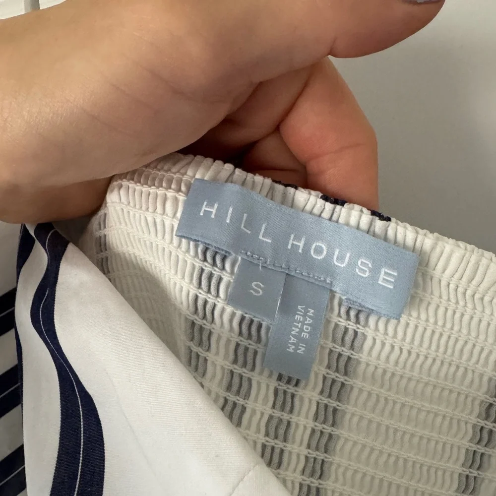 Hill House Home Coastal Margot Dress Size Small White Navy Chevron Midi - Picture 5 of 8